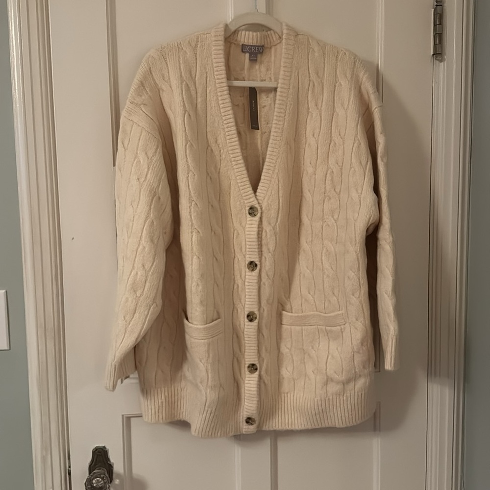 J.Crew Relaxed cable-knit cardigan sweater CB936 size Medium/Large - Picture 5 of 9